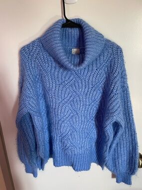 a new day Cowl Neck Sweater Cable Knit Woman Blue Small